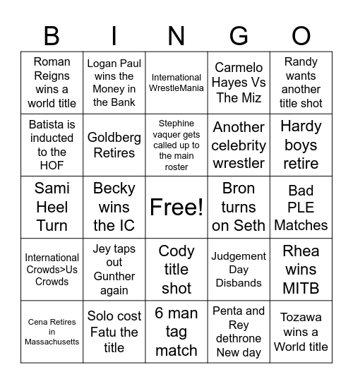 2025-2026 WWE Bingo Card