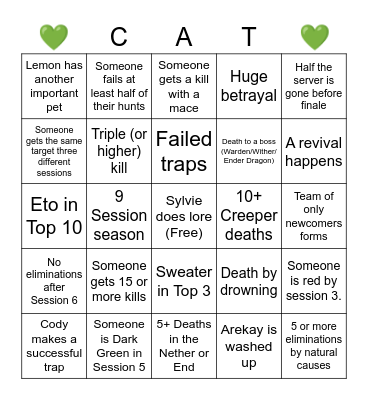 Cat Life... Bingo Card