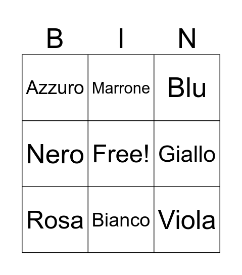 Italian Colours Bingo Card
