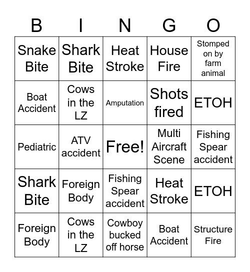Trauma Bingo Card