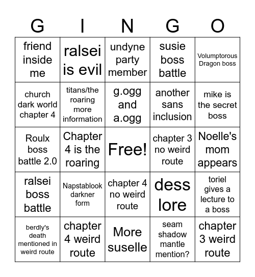 DELTARUNE BINGO Card
