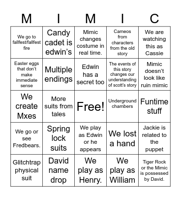 Secret of the Mimic bingo Card