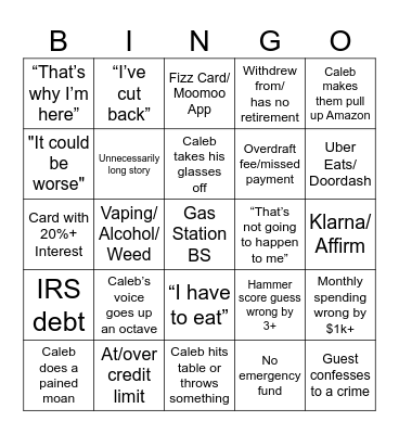 Caleb Hammer Bing Bingo Card