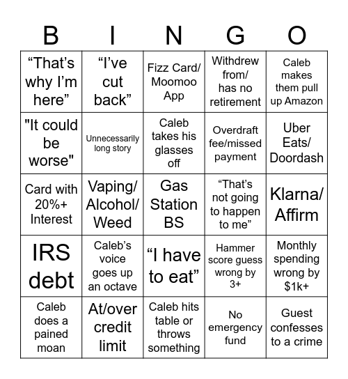 Caleb Hammer Bing Bingo Card