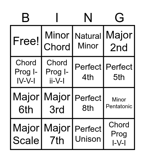 U1 Music Theory Yeah!! Bingo Card