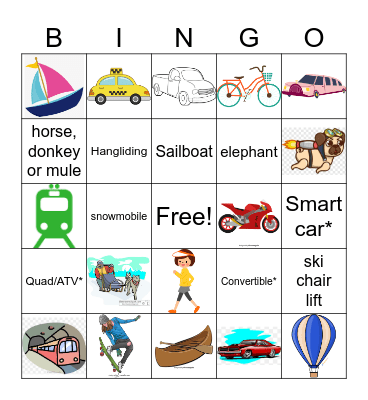 Travel Bingo part II (forms of transportation) Bingo Card