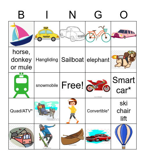 Travel Bingo part II (forms of transportation) Bingo Card