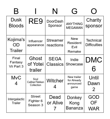 Summer Game Fest Bingo Card
