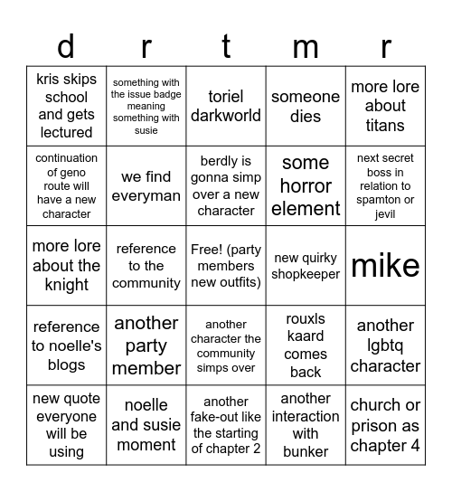 deltarune omgomgomg Bingo Card