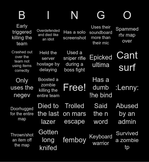 ZE Bingo Card