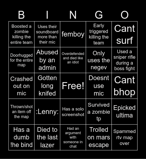 ZE Bingo Card