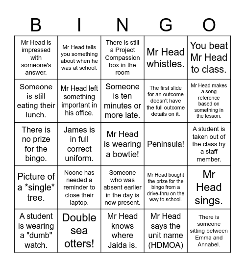 Stab and Stability Bingo Card