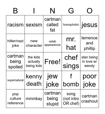 south park bingo Card