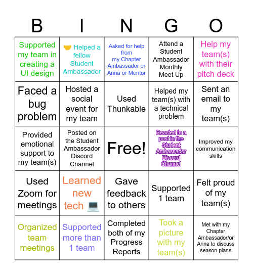 Student Ambassador 2025 Bingo! Bingo Card