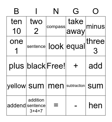 ADDITION   Bingo Card