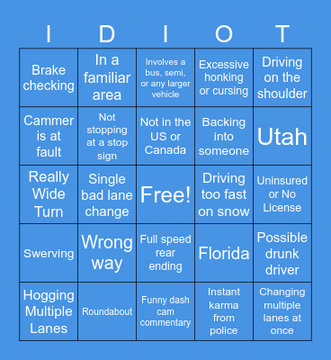 Idiots in Cars Bingo Card