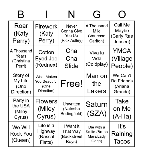 5th Grade Bingo Card