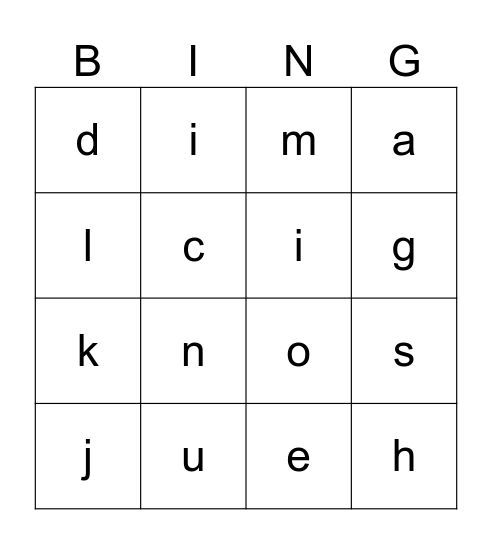 Phonics Bingo Card