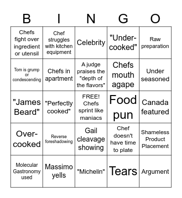 Top Chef Bingo Season 22 Bingo Card