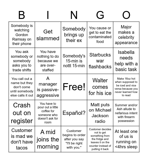 Morning coffee crew Bingo Card