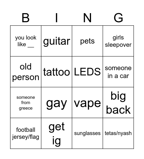 Omegle Bingo Card