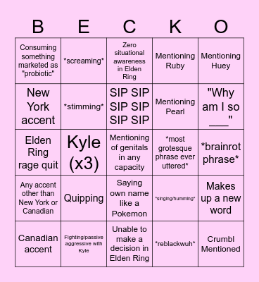 Beckism Bingo Card