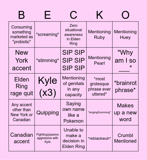 Beckism Bingo Card