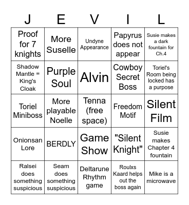 Deltarune Tomorrow Bingo Card