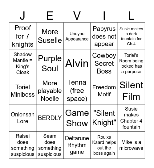 Deltarune Tomorrow Bingo Card
