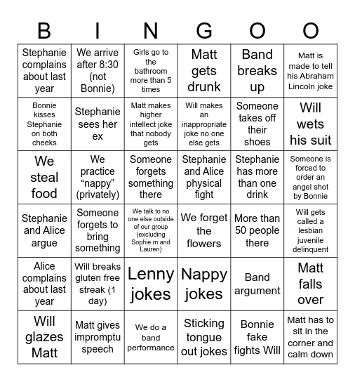 Lauren's 21st Bingo Card