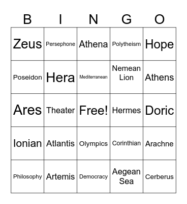 Ancient Greece Review Bingo Card