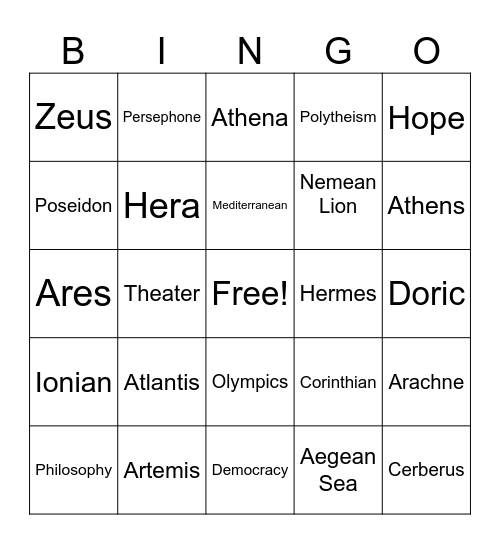 Ancient Greece Review Bingo Card