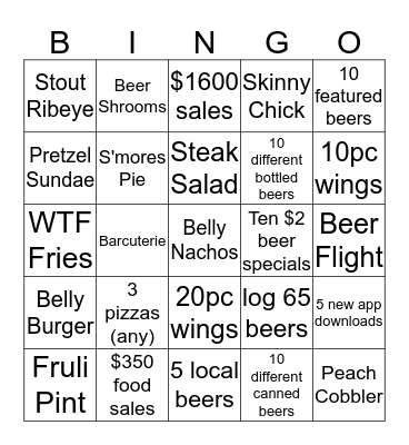 Weekend Night Bingo Card