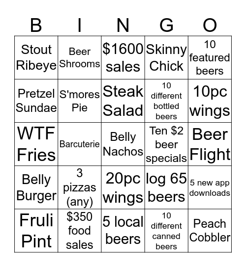 Weekend Night Bingo Card