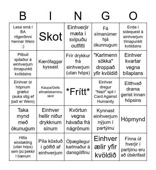 Wero Afmælis/Útskriftar BINGO Card