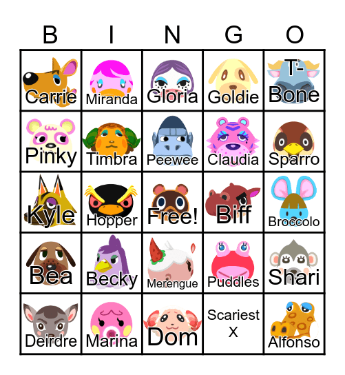 Animal Crossing Bingo Card