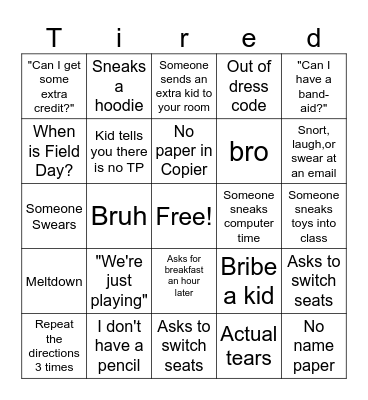 End of the Year Bingo Card