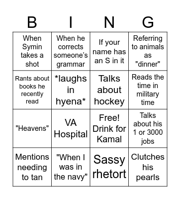 Symin's Birthday Booze Cruise Bingo Card