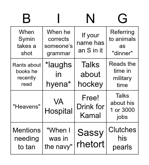 Symin's Birthday Booze Cruise Bingo Card