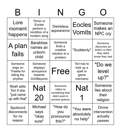 Dndingo Bingo Card