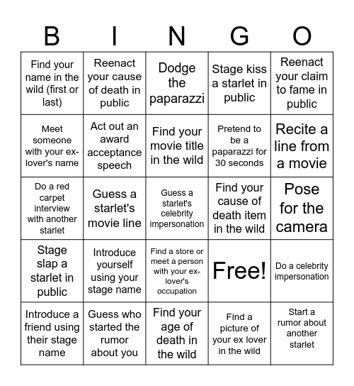 Starlet BINGO Card