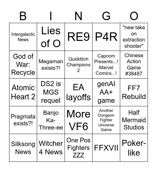 SGF 2025 Bingo Card