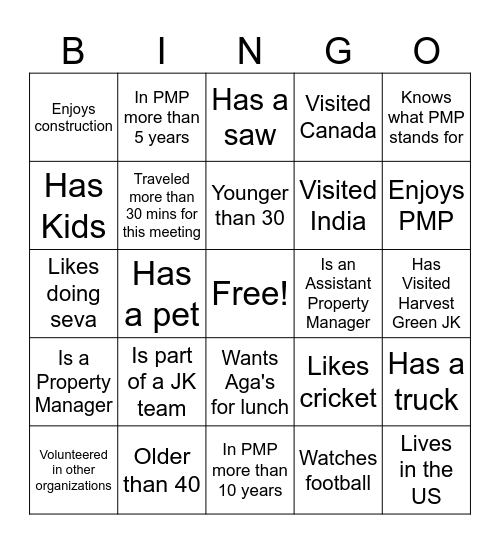 PMP Training - June 1 Bingo Card
