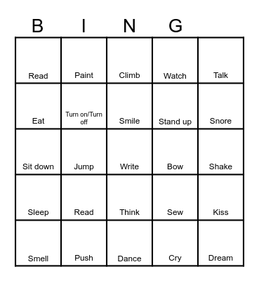 Action Verbs Bingo Card