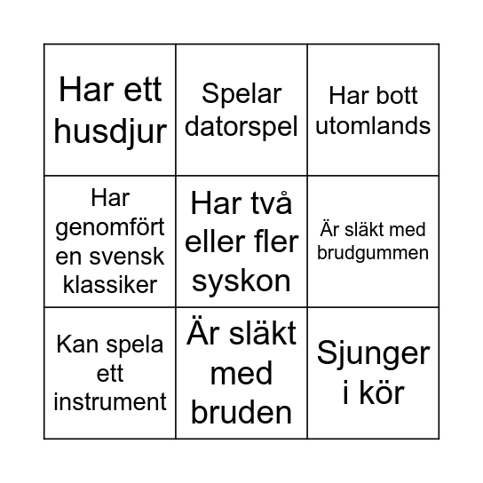MINGELBINGO - Hitta någon som... Bingo Card