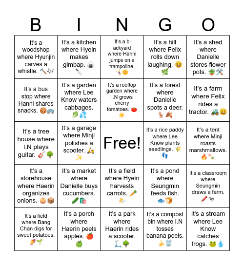 B12 L5 It’s a hill where Felix rolls down laughing. 😆🌿 Bingo Card