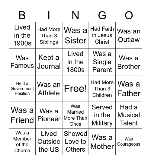 Family History Bingo Card
