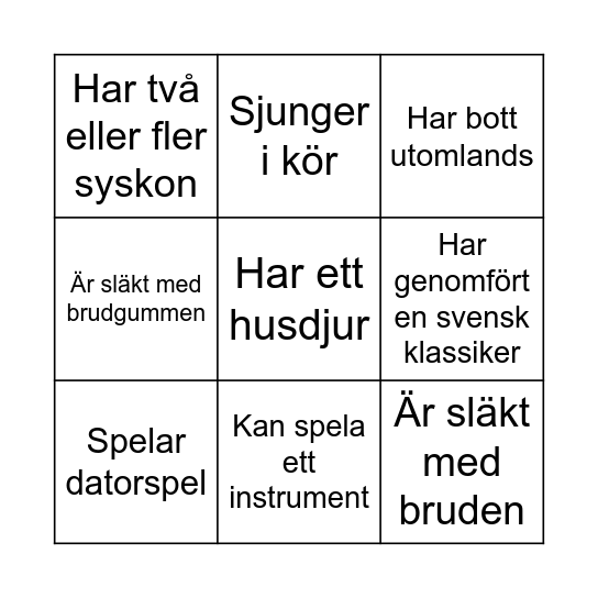 MINGELBINGO - Hitta någon som... Bingo Card