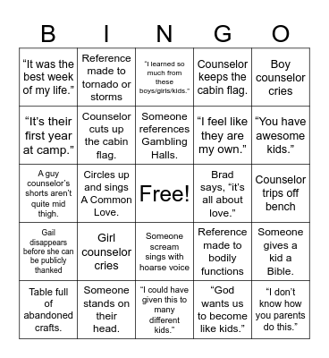 MSYC Closing Ceremony Bingo Card