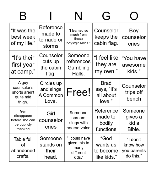 MSYC Closing Ceremony Bingo Card